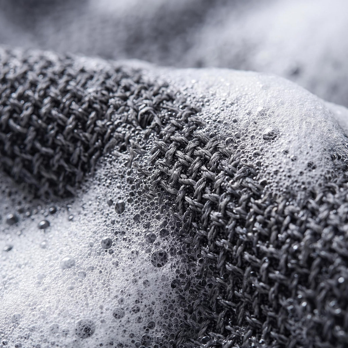 Close-up of the SilkyBuff textured weave with soap lather