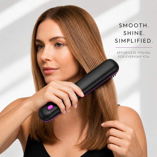 SALE - Black 2 In 1 Wireless Hair Straightener Brush